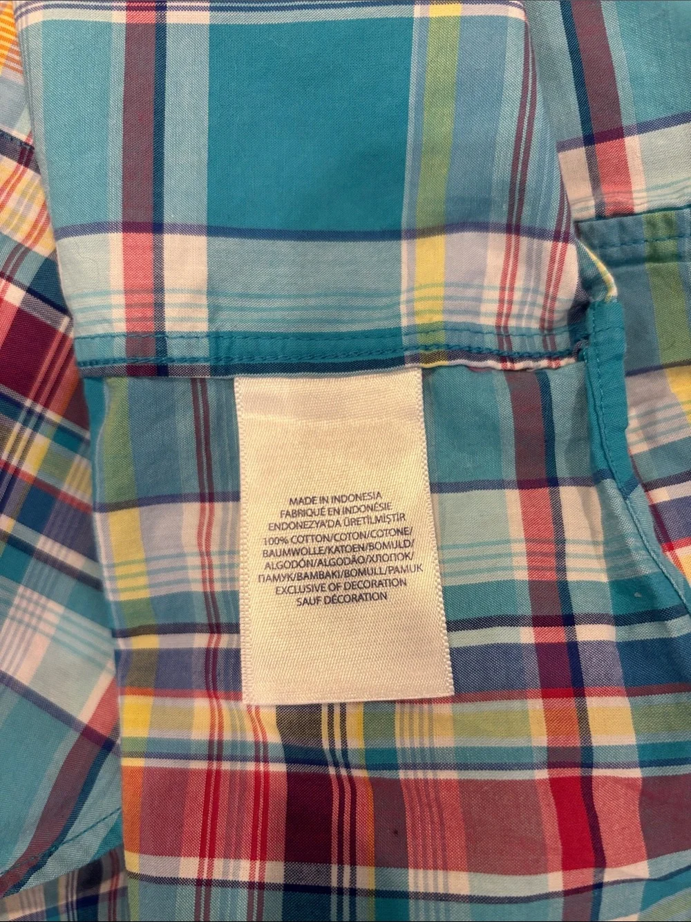 Ralph Lauren Short-Sleeve Teal & Multi Plaid Button Down Shirt Boys M (10-12)